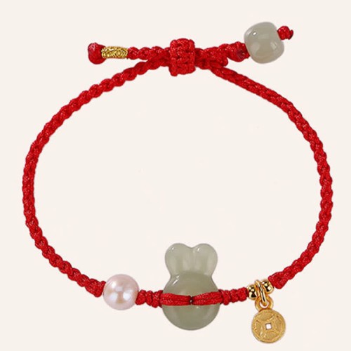 925 Silver Year of the Rabbit Hetian Jade Coin Wealth Bracelet