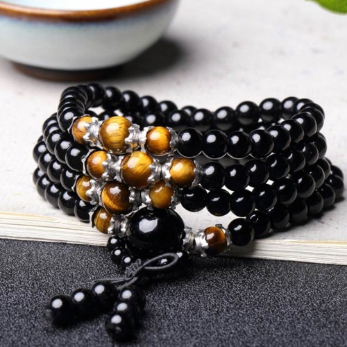 108 Beads Black Obsidian Tiger Eye Mala Bracelet 108 Beads Black Obsidian Tiger Eye Mala Bracelet