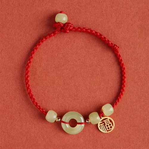 Peace Buckle Jade Lotus Happiness Wealth Bracelet