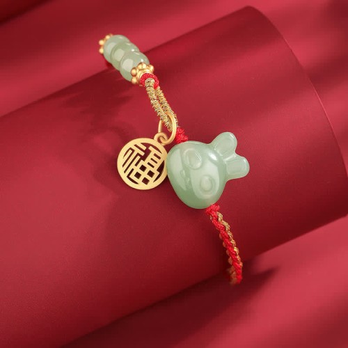 Silver Rabbit Hetian Jade Luck Bracelet