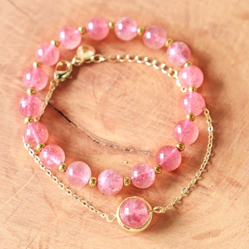 Sun Stone Strawberry Quartz Crystal Bracelet Sun Stone Strawberry Quartz Crystal Bracelet