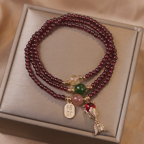 Garnet Strawberry Quartz Koi Fish Bracelet Garnet Strawberry Quartz Koi Fish Bracelet