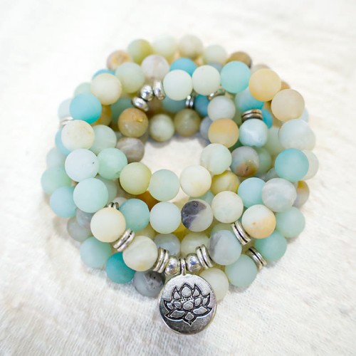 Amazonite Stone Blessing Lotus Mala Bracelet Amazonite Stone Blessing Lotus Mala Bracelet