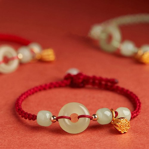 Peace Buckle Jade Lotus Happiness Wealth Bracelet