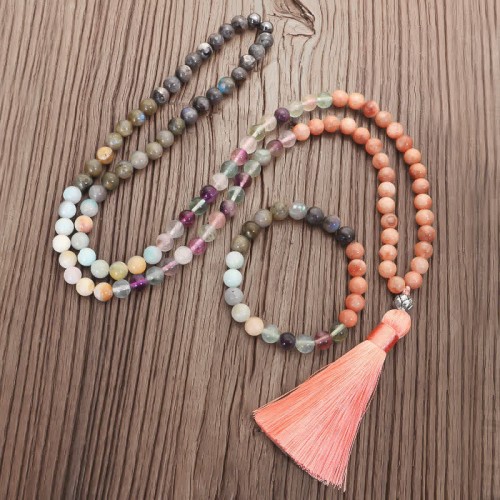 108 Mala Beads Fluorite Black Glitter Stone Protection Bracelet