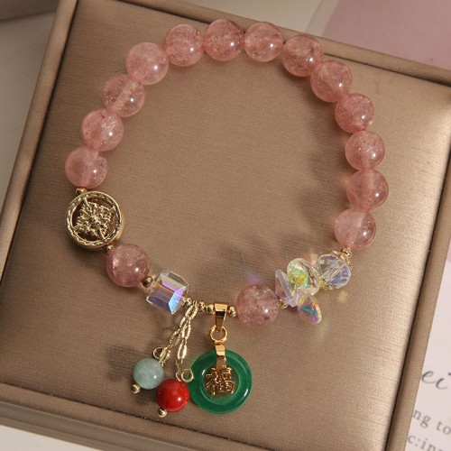 Strawberry Quartz Jade Fu Charm Healing Bracelet Strawberry Quartz Jade Fu Charm Healing Bracelet