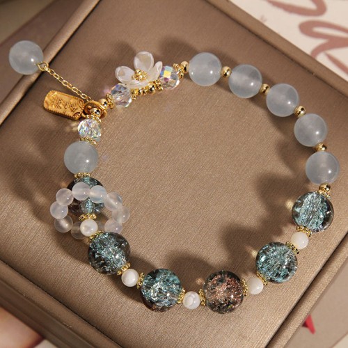 Blue Crystal Amethyst Chalcedony Flower Bracelet Blue Crystal Amethyst Chalcedony Flower Bracelet