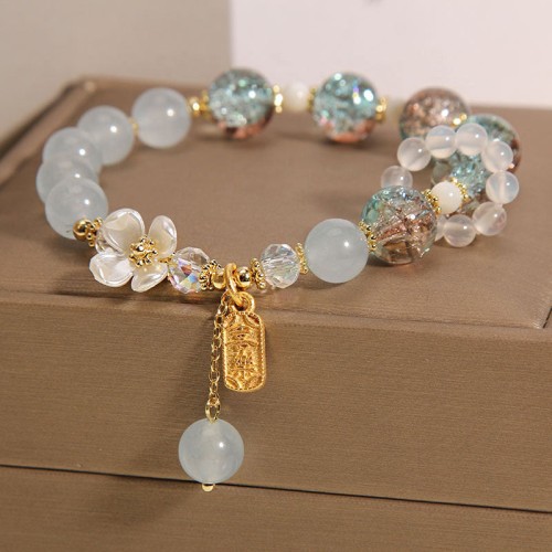 Blue Crystal Amethyst Chalcedony Flower Bracelet Blue Crystal Amethyst Chalcedony Flower Bracelet