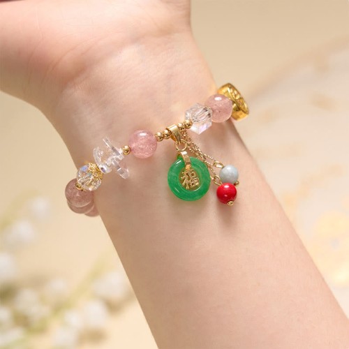 Strawberry Quartz Jade Fu Charm Healing Bracelet Strawberry Quartz Jade Fu Charm Healing Bracelet