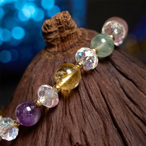 PiXiu White Crystal Citrine Strawberry Quartz Bracelet