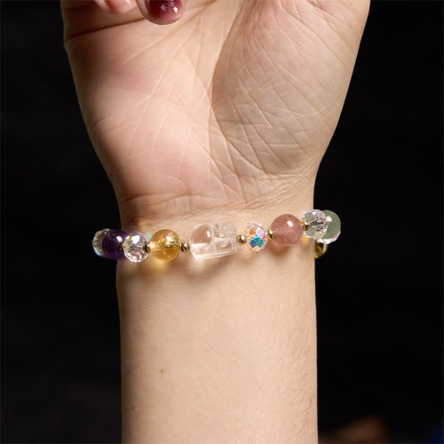 PiXiu White Crystal Citrine Strawberry Quartz Bracelet