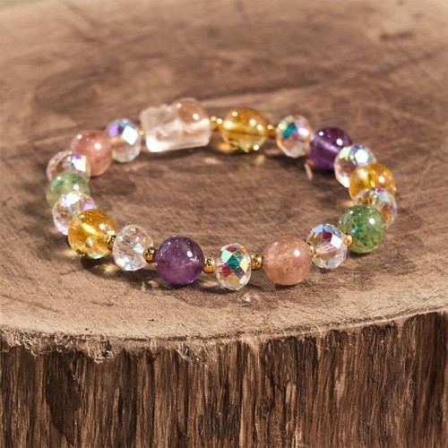 PiXiu White Crystal Citrine Strawberry Quartz Bracelet