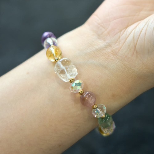 PiXiu White Crystal Citrine Strawberry Quartz Bracelet
