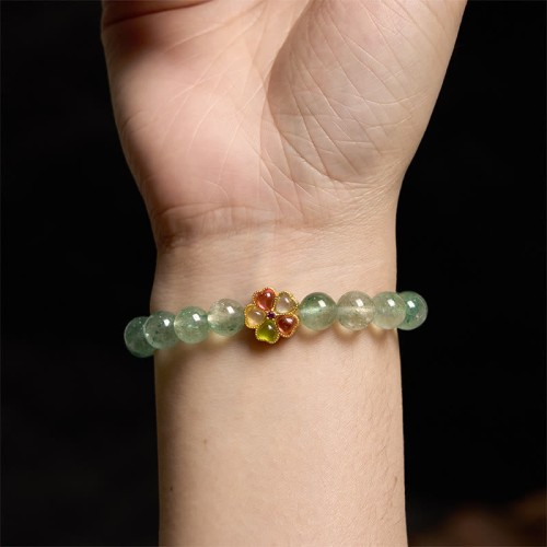 Green Strawberry Quartz Soothing Fu Character Bracelet