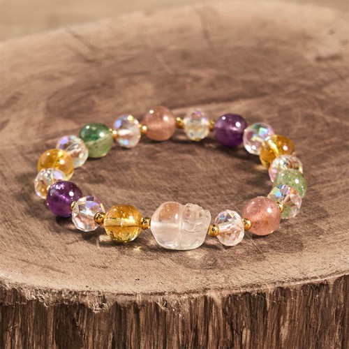 PiXiu White Crystal Citrine Strawberry Quartz Bracelet