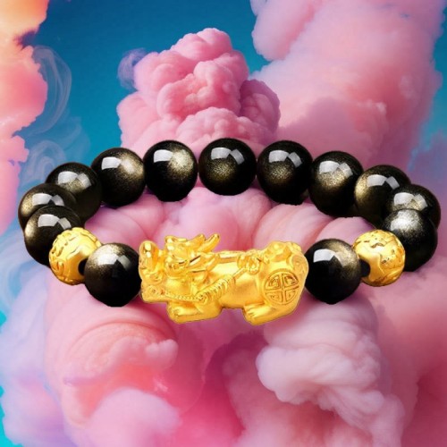 Gold Sheen Obsidian PiXiu Wealth Bracelet Gold Sheen Obsidian PiXiu Wealth Bracelet
