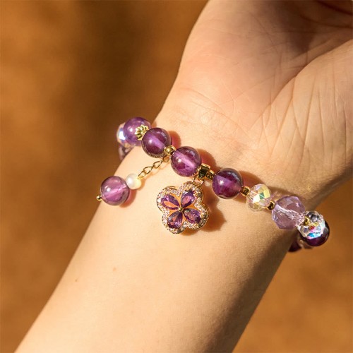 Amethyst Crystal Four Leaf Clover Healing Bracelet Amethyst Crystal Four Leaf Clover Healing Bracelet