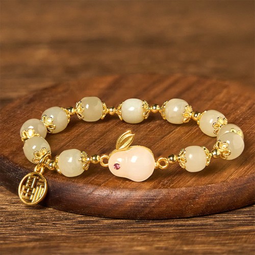 Hetian Jade Fu Character Rabbit Abundance Bracelet