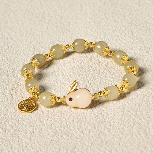 Hetian Jade Fu Character Rabbit Abundance Bracelet