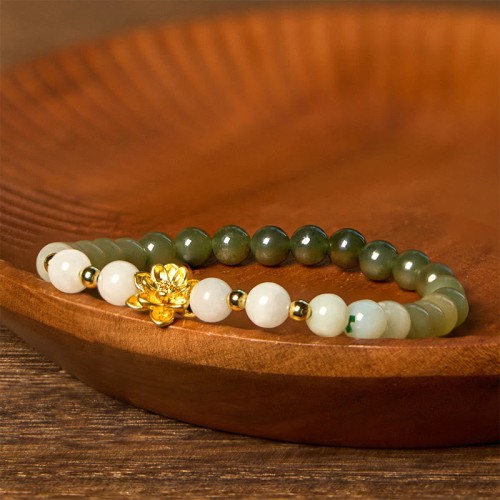 Hetian Jade Gradient Lotus Abundance Bracelet