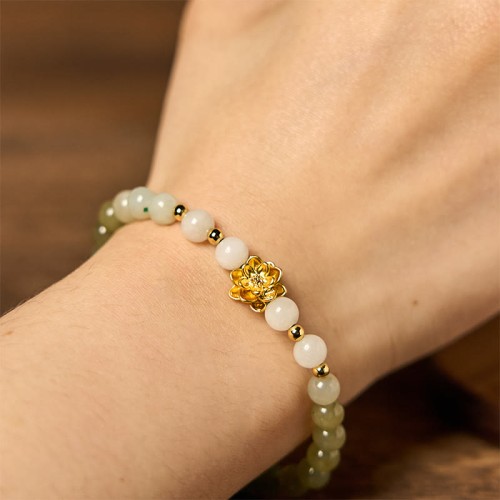 Hetian Jade Gradient Lotus Abundance Bracelet