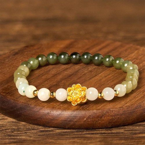 Hetian Jade Gradient Lotus Abundance Bracelet