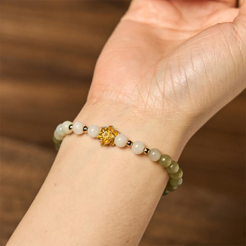 Hetian Jade Gradient Lotus Abundance Bracelet