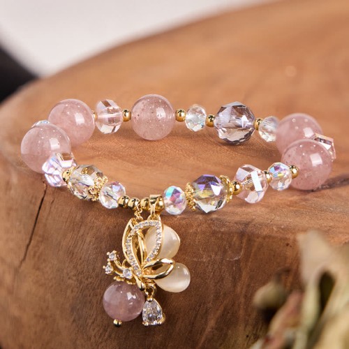 Strawberry Quartz Butterfly Healing Bracelet