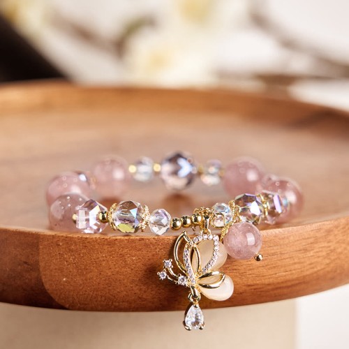 Strawberry Quartz Butterfly Healing Bracelet