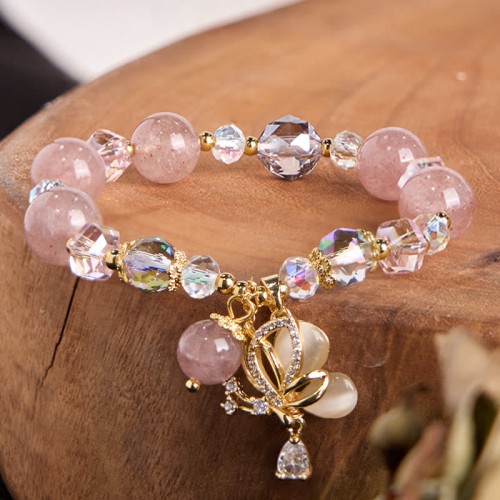 Strawberry Quartz Butterfly Healing Bracelet