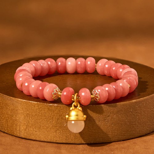 Strawberry Quartz Cyan Jade Lucky Cat Bracelet Strawberry Quartz Cyan Jade Lucky Cat Bracelet