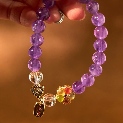Amethyst White Crystal Flower Healing Bracelet Amethyst White Crystal Flower Healing Bracelet