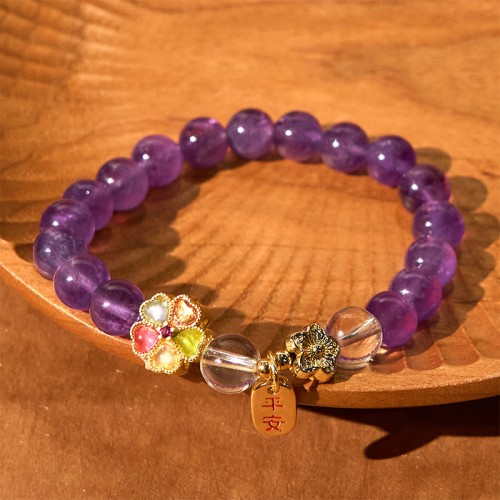 Amethyst White Crystal Flower Healing Bracelet Amethyst White Crystal Flower Healing Bracelet