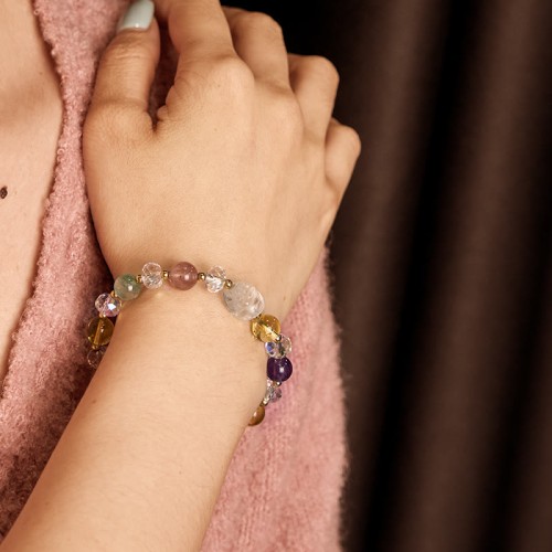 PiXiu White Crystal Citrine Strawberry Quartz Bracelet