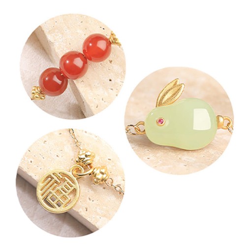Red Agate Hetian Jade Rabbit Luck Bracelet