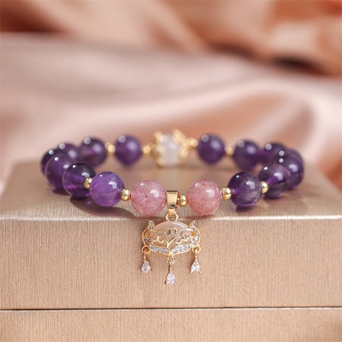 Amethyst Strawberry Quartz Peace Lock Bracelet Amethyst Strawberry Quartz Peace Lock Bracelet