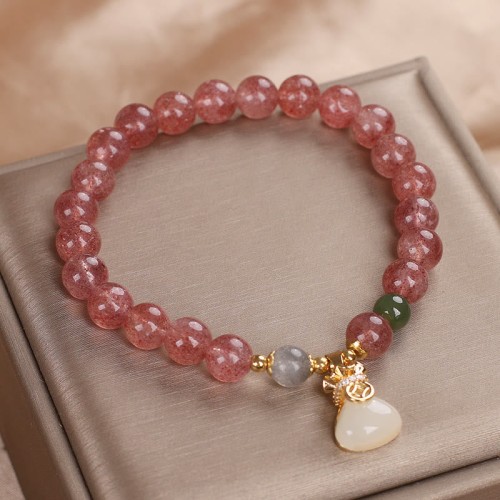 Strawberry Quartz Money Bag Charm Bracelet Strawberry Quartz Money Bag Charm Bracelet