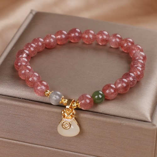 Strawberry Quartz Money Bag Charm Bracelet Strawberry Quartz Money Bag Charm Bracelet