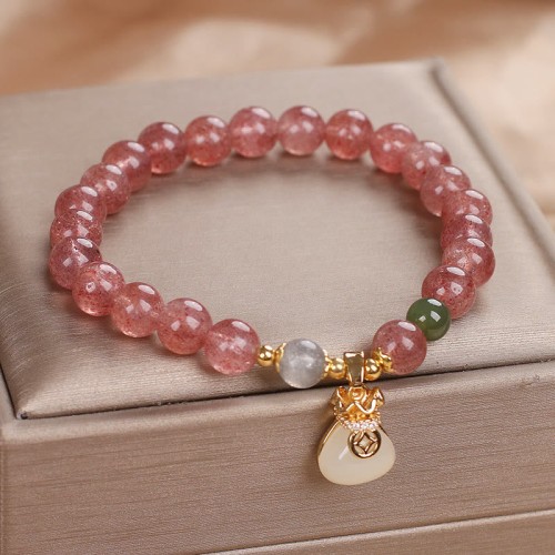 Strawberry Quartz Money Bag Charm Bracelet Strawberry Quartz Money Bag Charm Bracelet