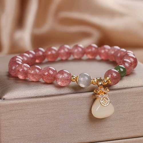 Strawberry Quartz Money Bag Charm Bracelet Strawberry Quartz Money Bag Charm Bracelet