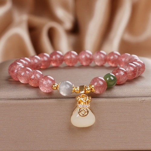 Strawberry Quartz Money Bag Charm Bracelet Strawberry Quartz Money Bag Charm Bracelet