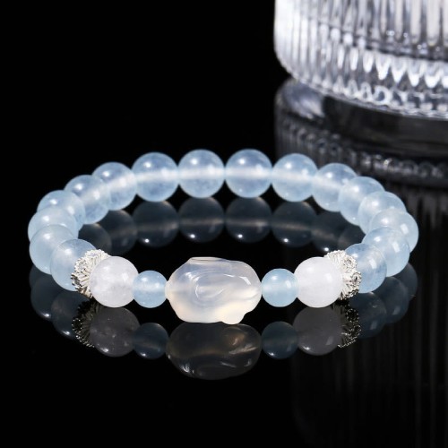 Blue Chalcedony White Agate Rabbit Balance Bracelet Blue Chalcedony White Agate Rabbit Balance Bracelet