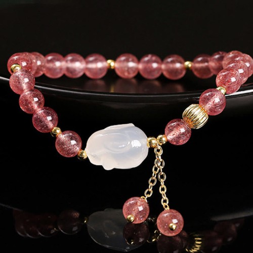 Strawberry Quartz Agate Rabbit Healing Bracelet
