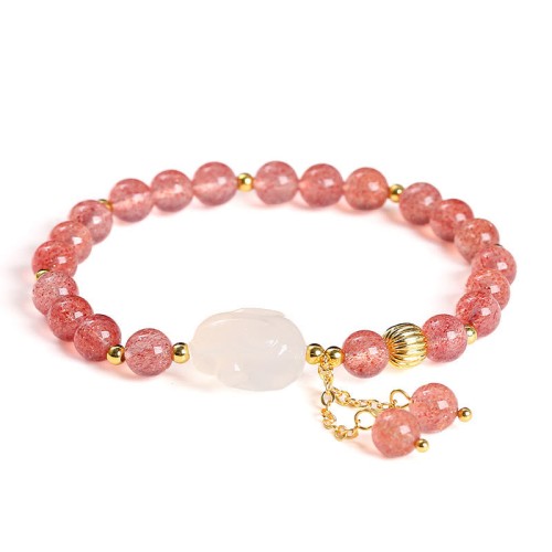 Strawberry Quartz Agate Rabbit Healing Bracelet