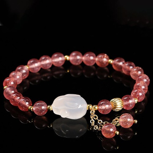 Strawberry Quartz Agate Rabbit Healing Bracelet