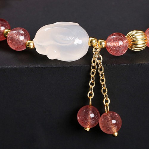 Strawberry Quartz Agate Rabbit Healing Bracelet