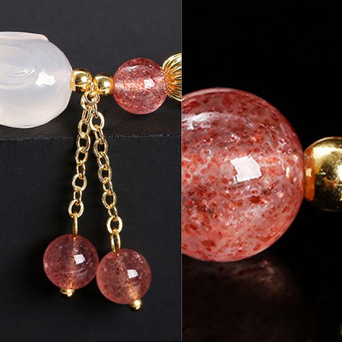 Strawberry Quartz Agate Rabbit Healing Bracelet