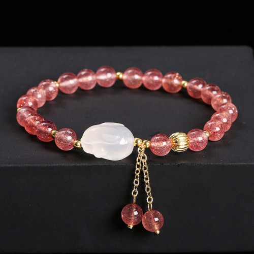 Strawberry Quartz Agate Rabbit Healing Bracelet