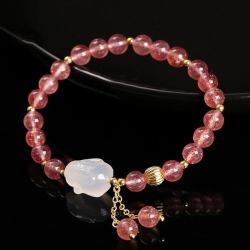 Strawberry Quartz Agate Rabbit Healing Bracelet