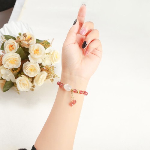 Strawberry Quartz Agate Rabbit Healing Bracelet